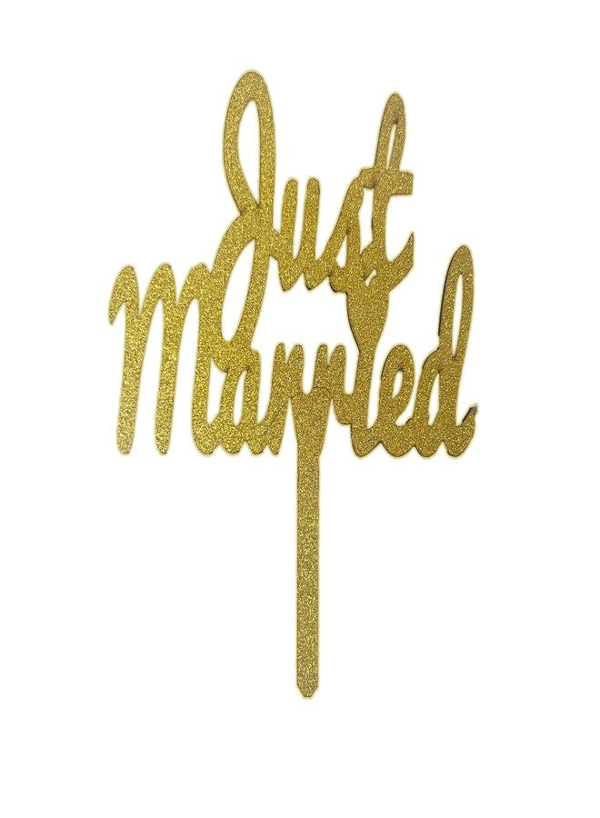 Pop Colours Just Married Wooden Topper | Gold Colour | Wedding Cake Topper | Cup Cake/Birthday Cake | 13 Cm - Image 1